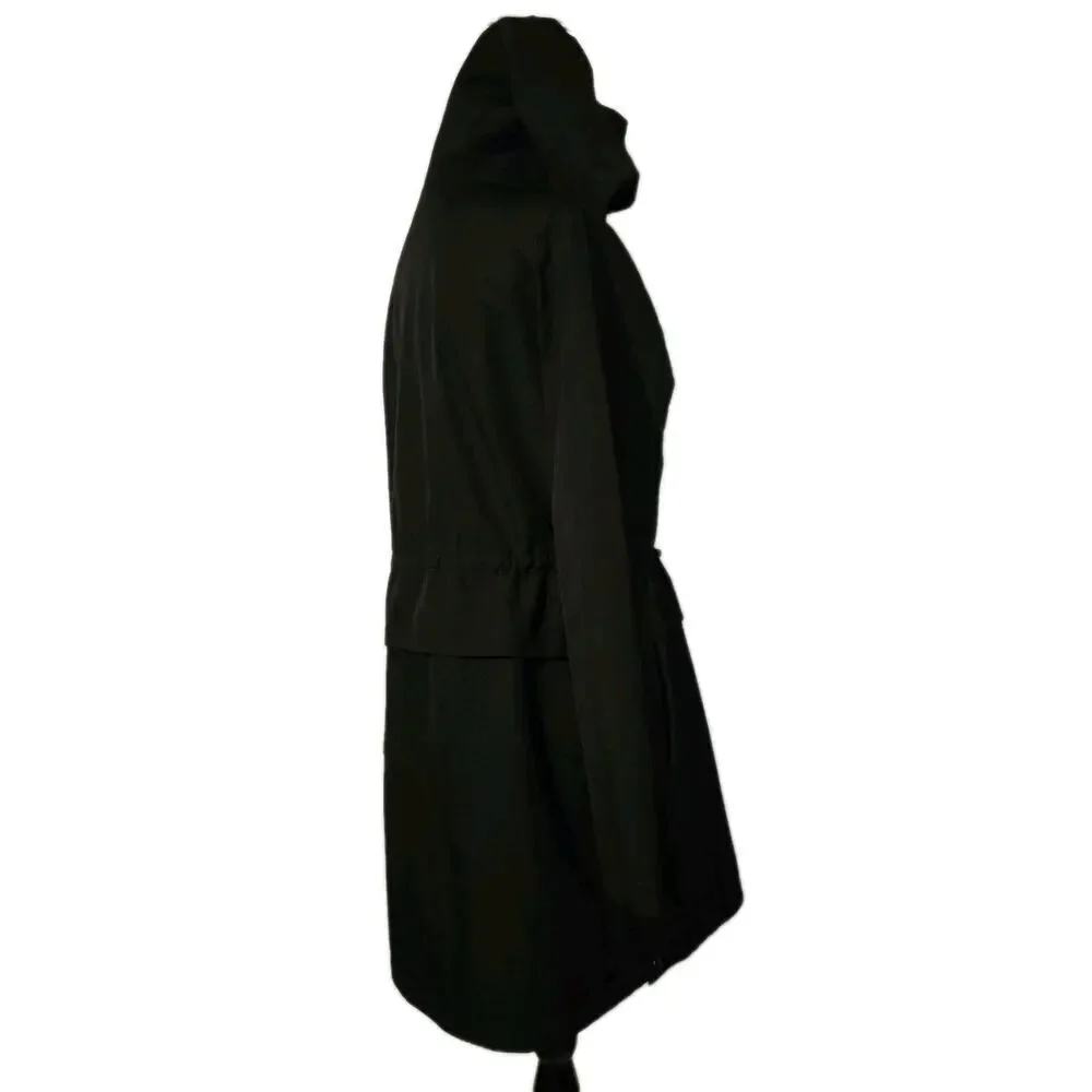 Sam Edelman Women’s Hooded Raincoat Jacket Black Long Sleeve Sz Small - Picture 4 of 9